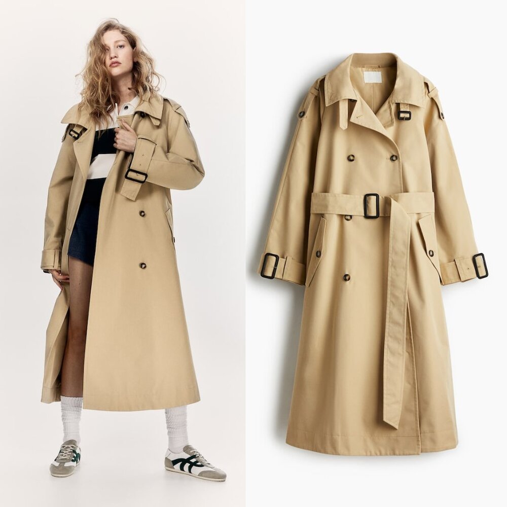 NWT H&M A-Line Trench Coat XS Beige